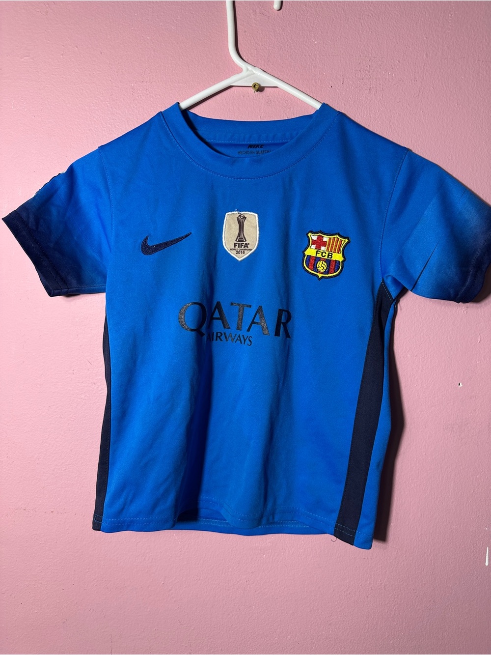 Kids Messi #11 Blue FC Barcelona Short Sleeve Jersey With Navy Accents